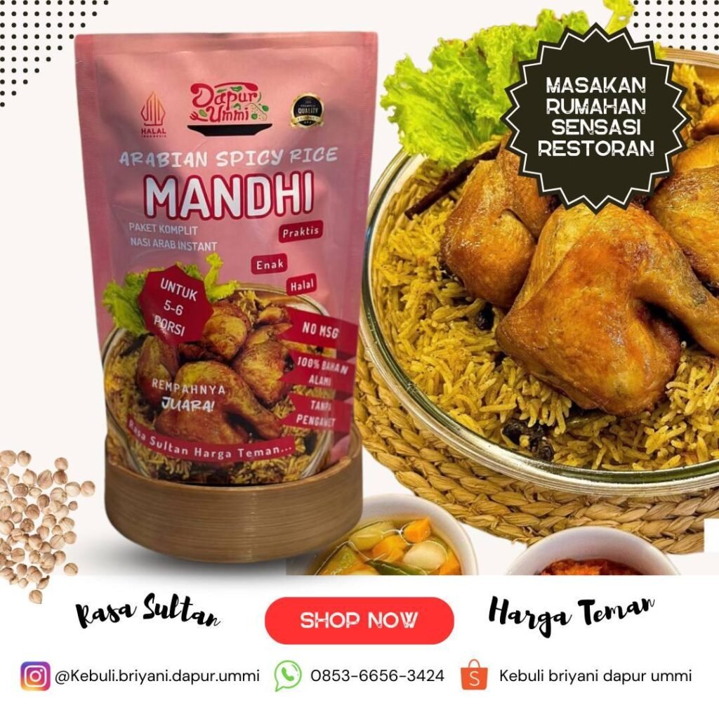 Foto produk paket nasi mandhi lengkap beserta Contoh Nasi mandhi yang sudah Dimasak dan siap santap