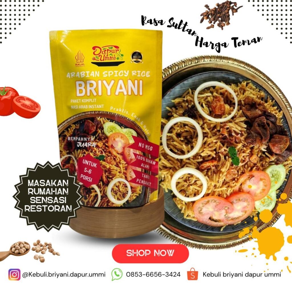 Foto produk paket nasi briyani lengkap beserta Contoh Nasi briyani yang sudah Dimasak dan siap santap
