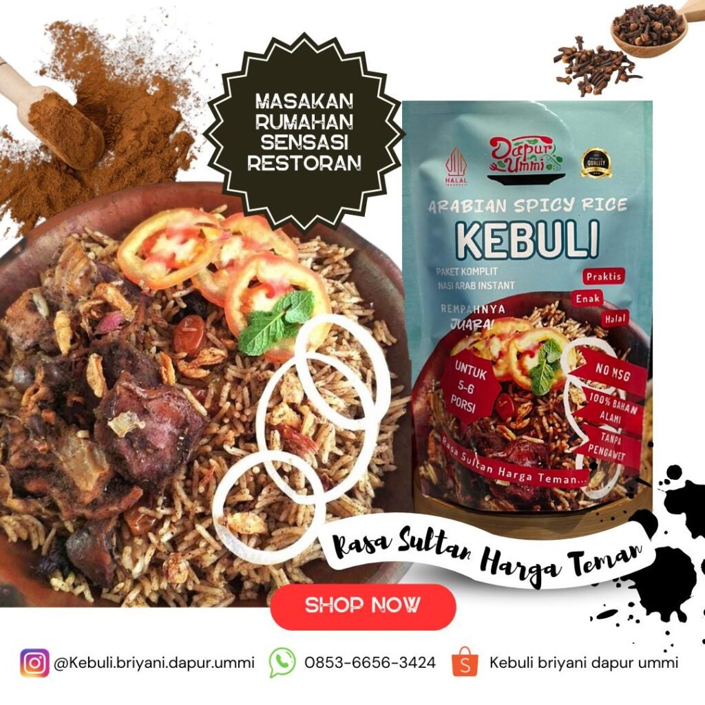 Foto produk paket nasi kebuli lengkap beserta Contoh Nasi Kebuli yang sudah Dimasak dan siap santap
